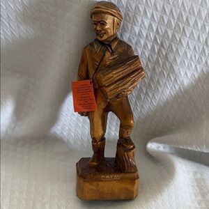 Vintage Caron Robert Jean Wood Carving “The Lumberjack" Quebec folk art 8”
